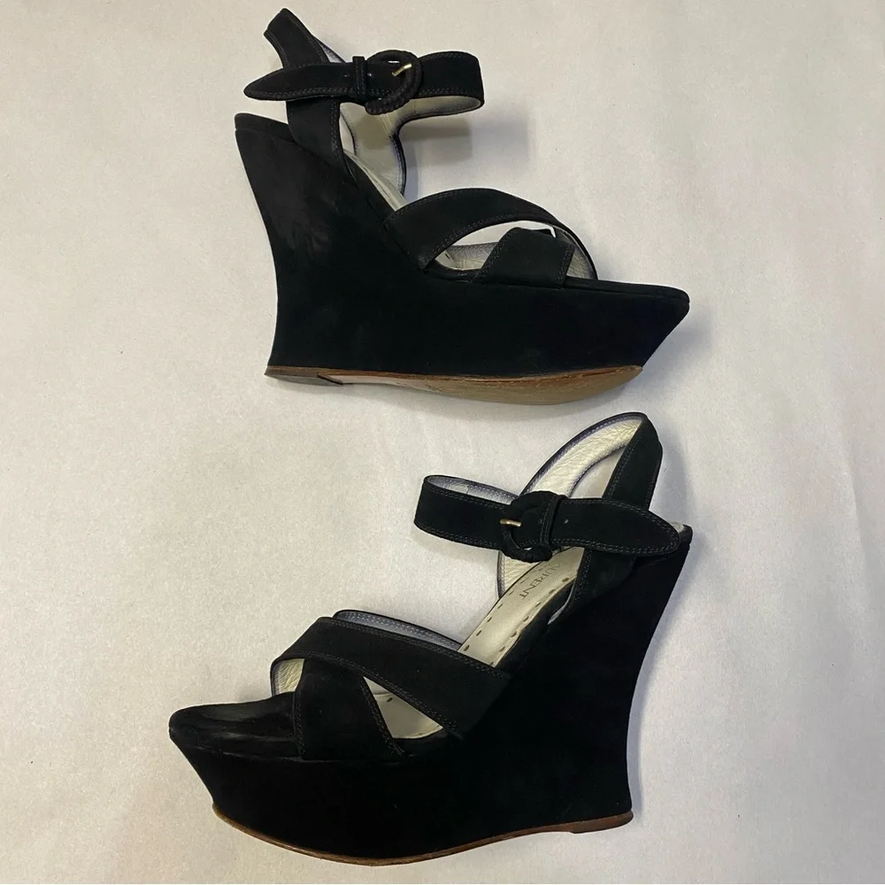Yves Saint Laurent YSL Platform Wedge Heels Size 8 Suede Rive Gauche Designer